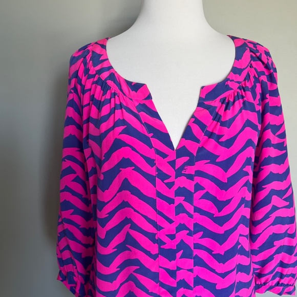 Lilly Pulitzer Silk Moxy Seagull Bird Chevron Blouse “Pop Pink I Got Lucky” Top - Picture 10 of 12